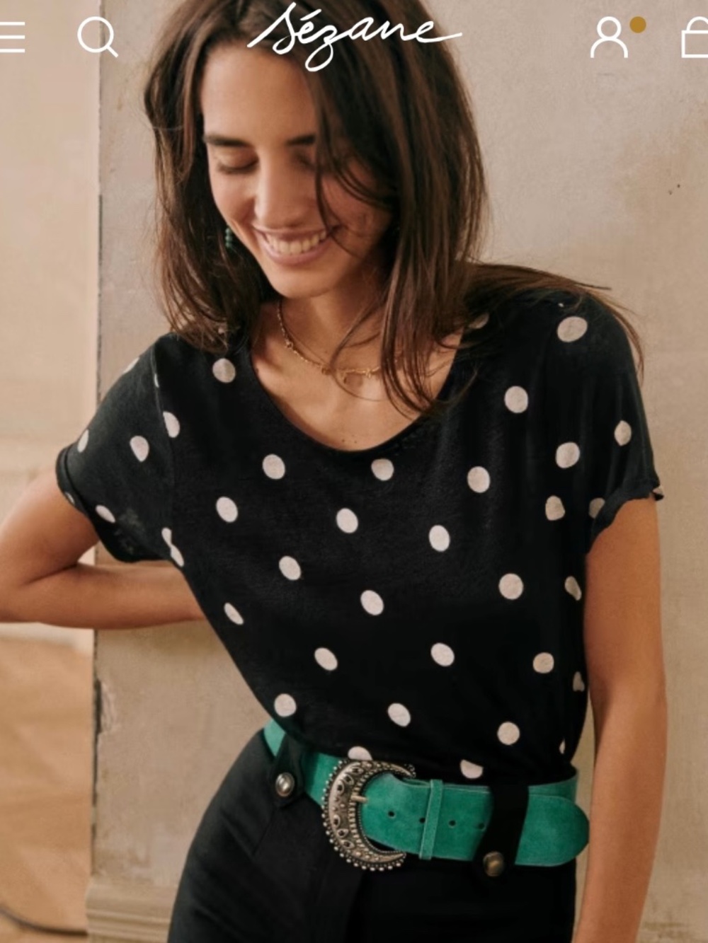 Sezane André T-shirt in black and ecru, Size XS